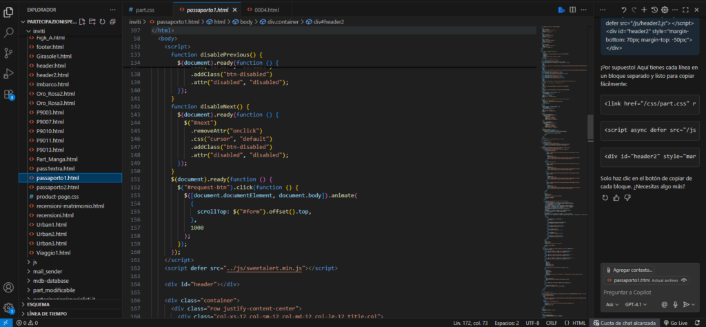 HTML development environment in VS Code – index.html file for responsive website layout – Web Design, Video Editing, and Graphic Services