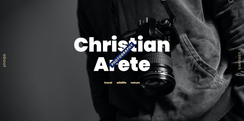 Promotional graphic featuring a photographer and camera – portfolio layout for nature photography Web Designer Freelance