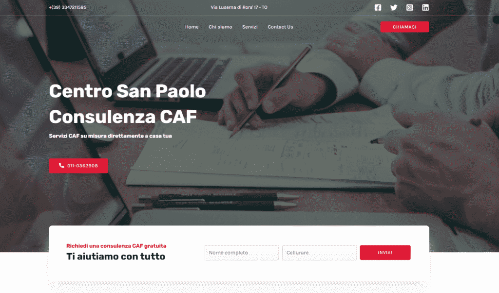 Website design for Centro San Paolo Consulenza CAF in Italy, institutional site with services and contact form
