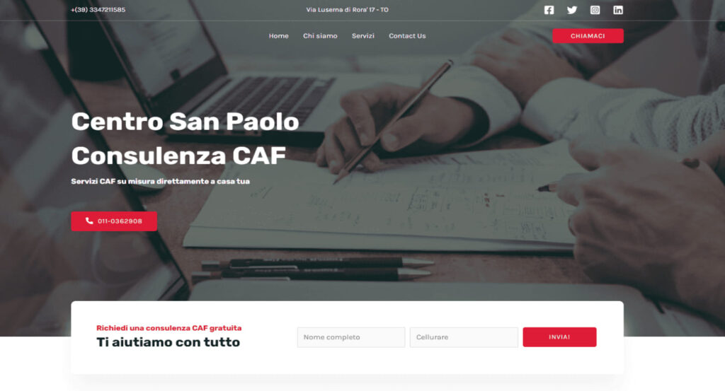 Website design for Centro San Paolo Consulenza CAF in Italy, institutional site with services and contact form